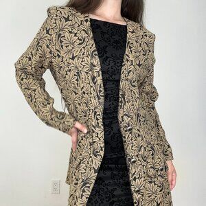 Emblem Vintage Blazer Jacket Jacquard Brocade Material Braunstyle Black and Gold